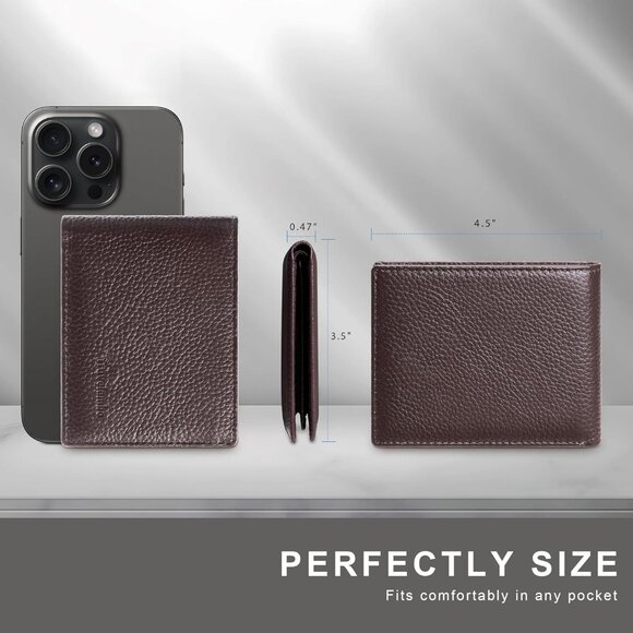 ⚡Travelambo Men Lychee Brown Genuine Leather Handmade Bifold Stylish Wallets - Picture 7 of 9